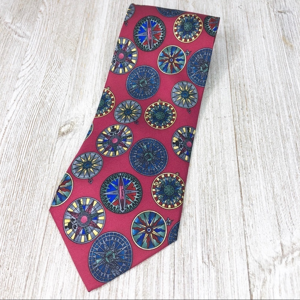 Mystic Seaport Museum Nautical Compass Handmade Silk Tie